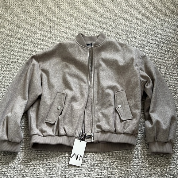 New Zara Men Bomber Jacket Coat Top Beige Tan M - Picture 5 of 12